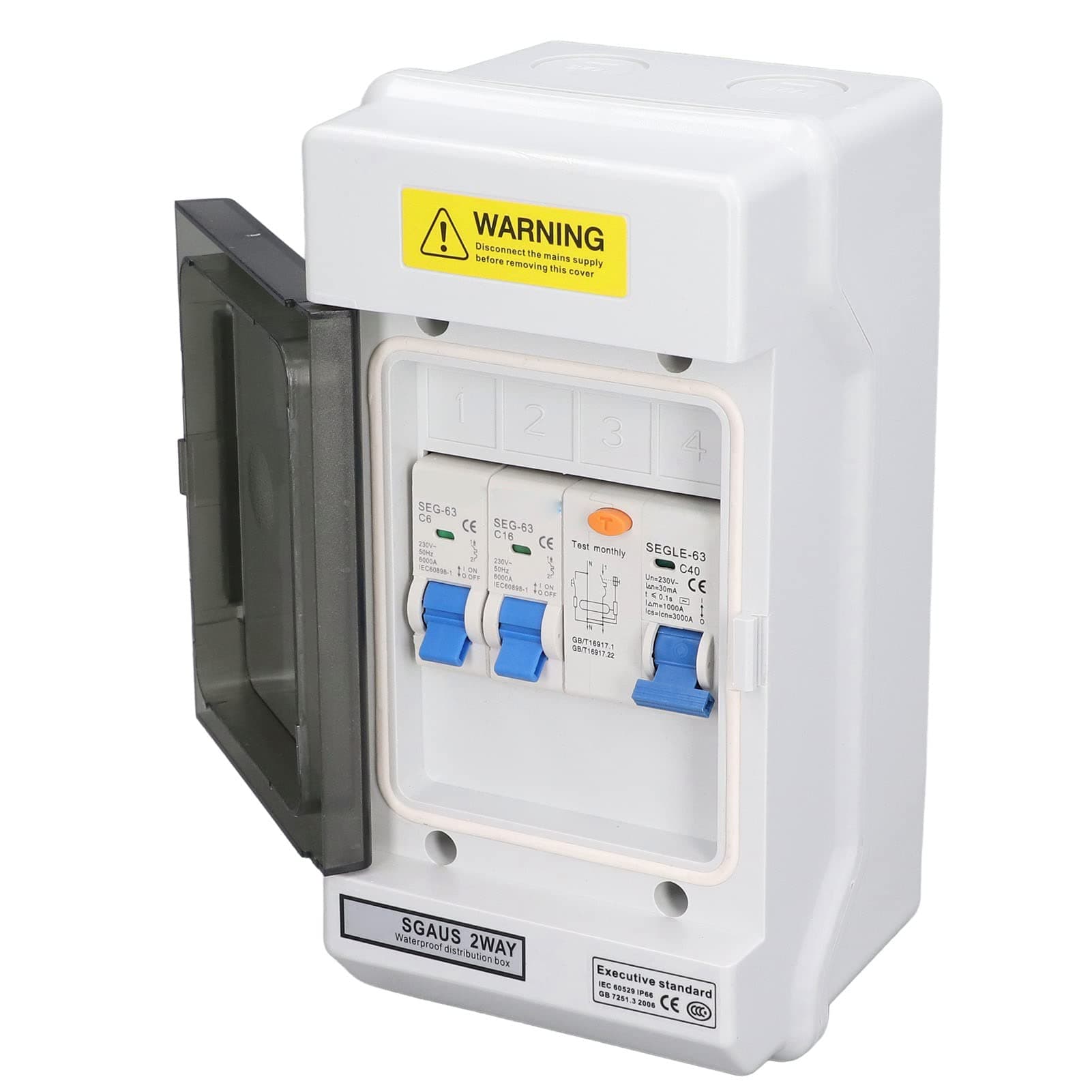 Entatial Garage Consumer Unit, Consumer Unit Circuits Breakers Panel, 40A 30mA RCD+2MCB(6A+16A) 230V 50Hz Mini Leakage Circuit Breaker Consumer Unit 2 Way for Garages, Caravans, Workshops