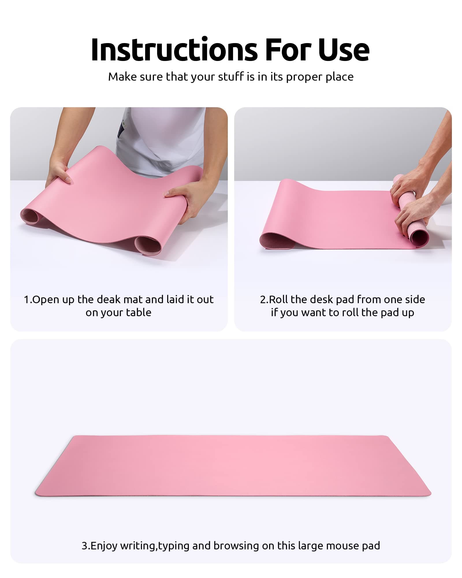 YSAGi Leather Desk Pad Protector, Office Desk Mat, Large Mouse Pad, Non-Slip PU Leather Desk Blotter, Laptop Desk Pad, Waterproof Desk Writing Pad for Office and Home (Pink, 23.6" x 13.8")