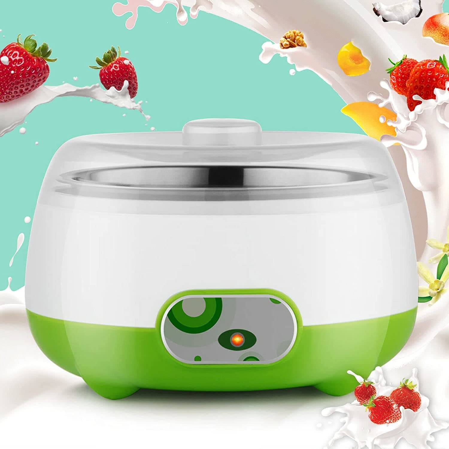 Automatic Yogurt Maker Machine, Stainless Steel Inner Container Electric Yogurt Maker, Size: 170x170x120mm, Bowl/Container Capacity: 900ml (Multicolor)