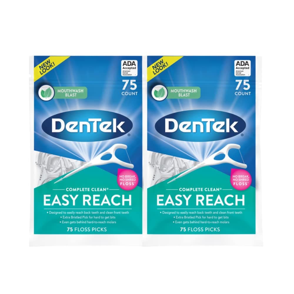 Complete Clean Easy Reach Floss Picks, Advanced Fluoride Coating, Mouthwash Blast Flavor, 75 ct. (Pack of 2)