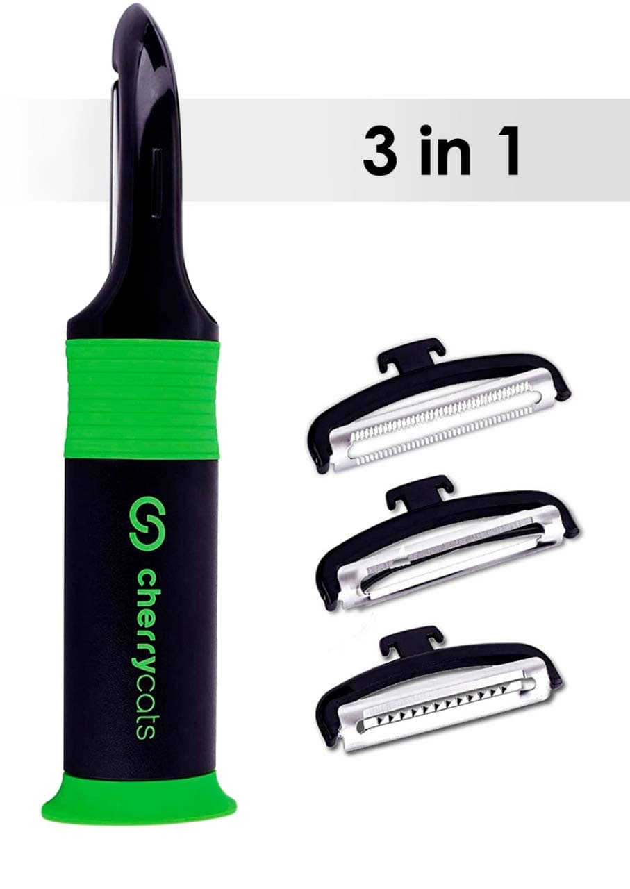 Cherrycats Fruit and Vegetable Peeler Stainless Steel - Multifunctional Sharp for Cabbage, Carrot, Potato Peeler + Chopper-slicer + Julienne Peeler for kitсhen Set of 3.