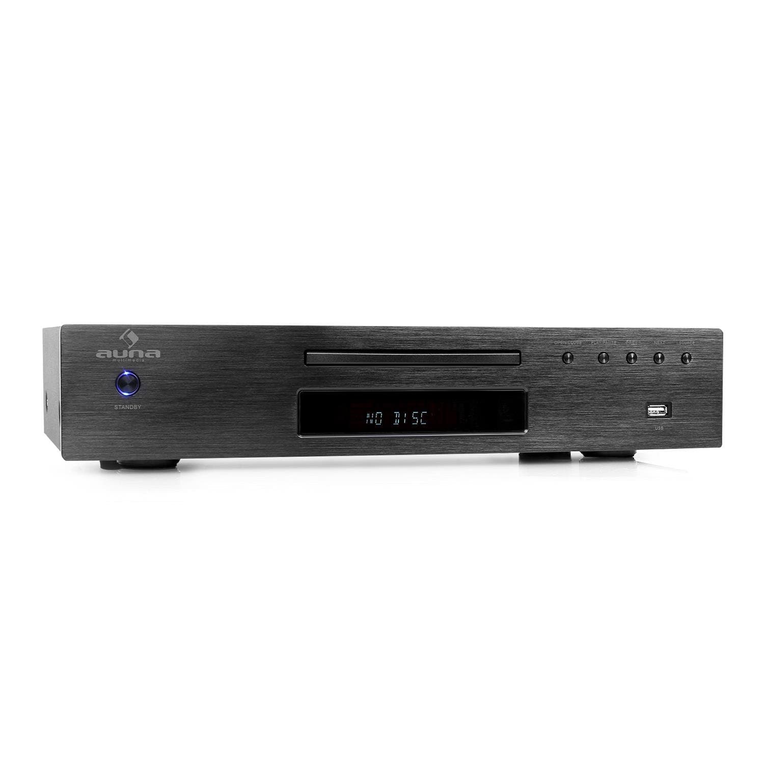 Auna AV2-CD509 HiFi CD Player - USB, Digital/Analogue Outputs, 40 Presets, Brushed Stainless Steel, LCD, Remote Control, Black
