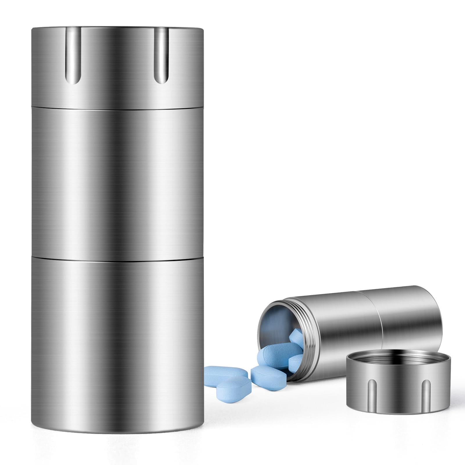 TISUR Pill Case, Titanium Keychain Pill Holder, 2 Compartments Small Metal Pill Box Tiny Waterproof Pill Bottle Pocket Portable Pill Organizer Container for Travel Purse Outdoor(Extended Upgrade)