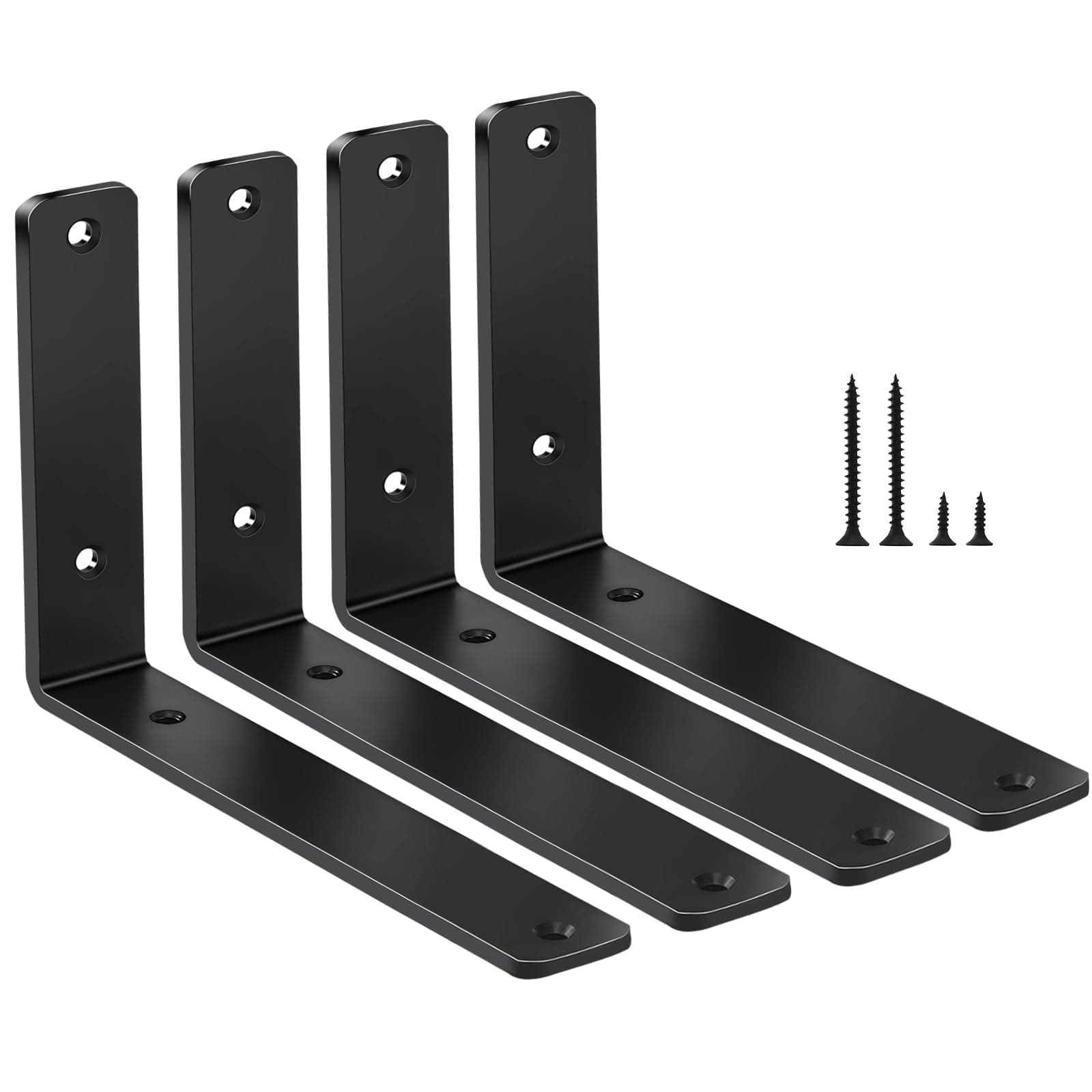 4 Pack - L 6" x H 4" x W1.5, 5mm Thick Black L Shelf Bracket, Iron Shelf Brackets, Metal Shelf Brackets, Floating Shelf, Shelf Supports with Screws