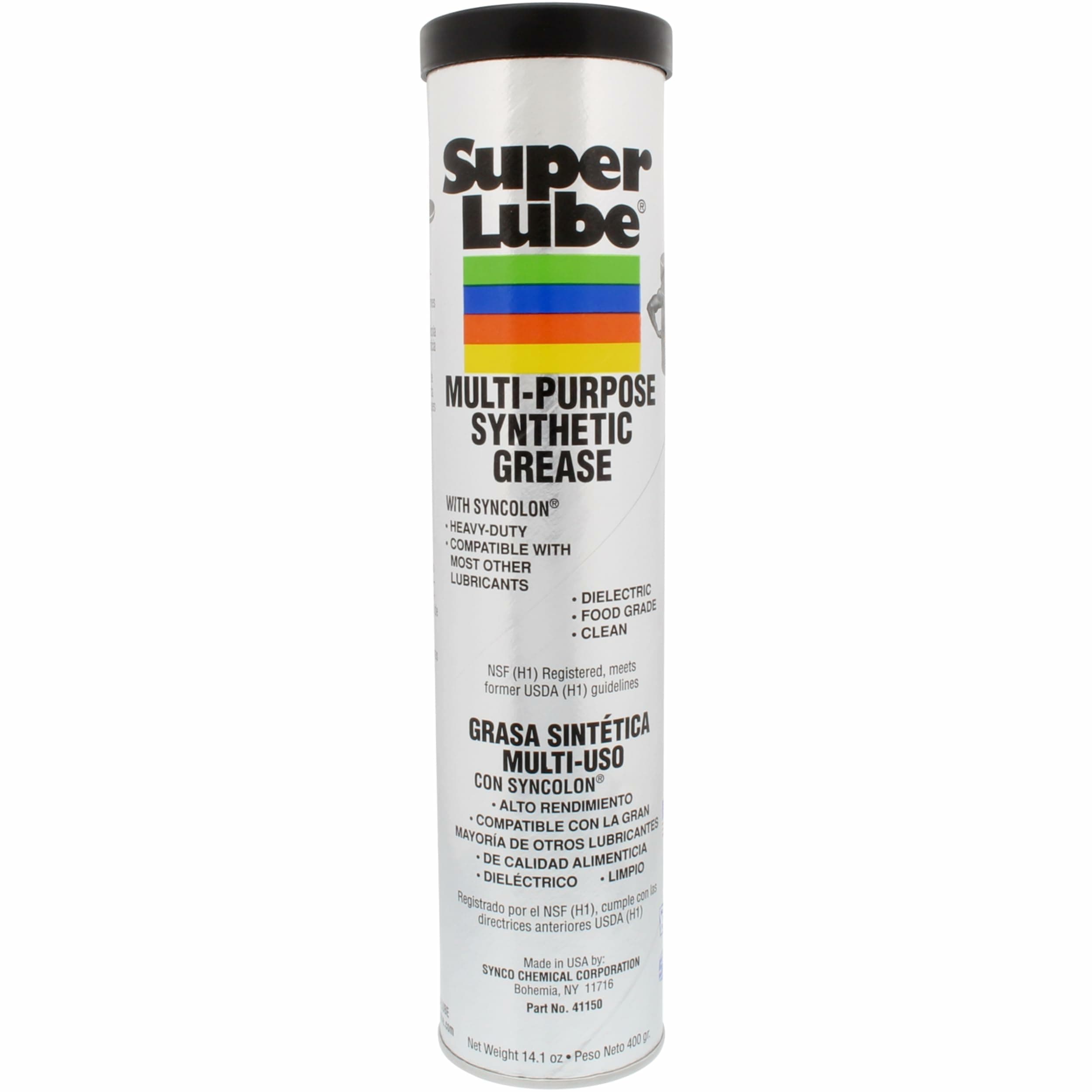 Super Lube Multi-Purpose Synthetic Grease w/ Syncolon - High Temperature, Water & Corrosion Resistant Grease - Workshop & Industrial Use - Food Grade - Translucent White - Cartridge - 14.1 oz (41150)