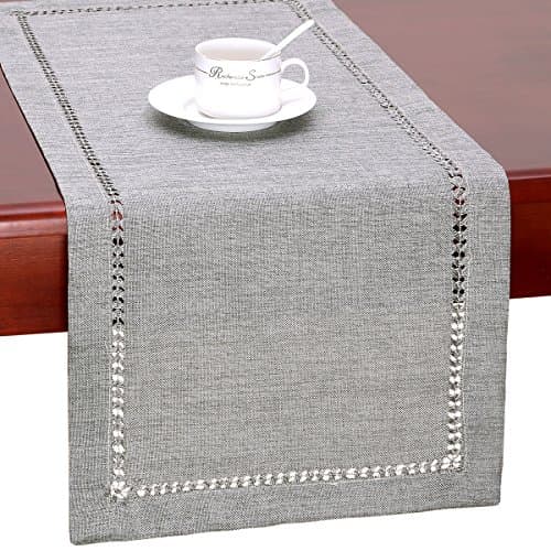 GrelucgoHandmade Hemstitch Gray Dining Table Runner Or Dresser Scarf, Rectangular 14 by 108 Inch
