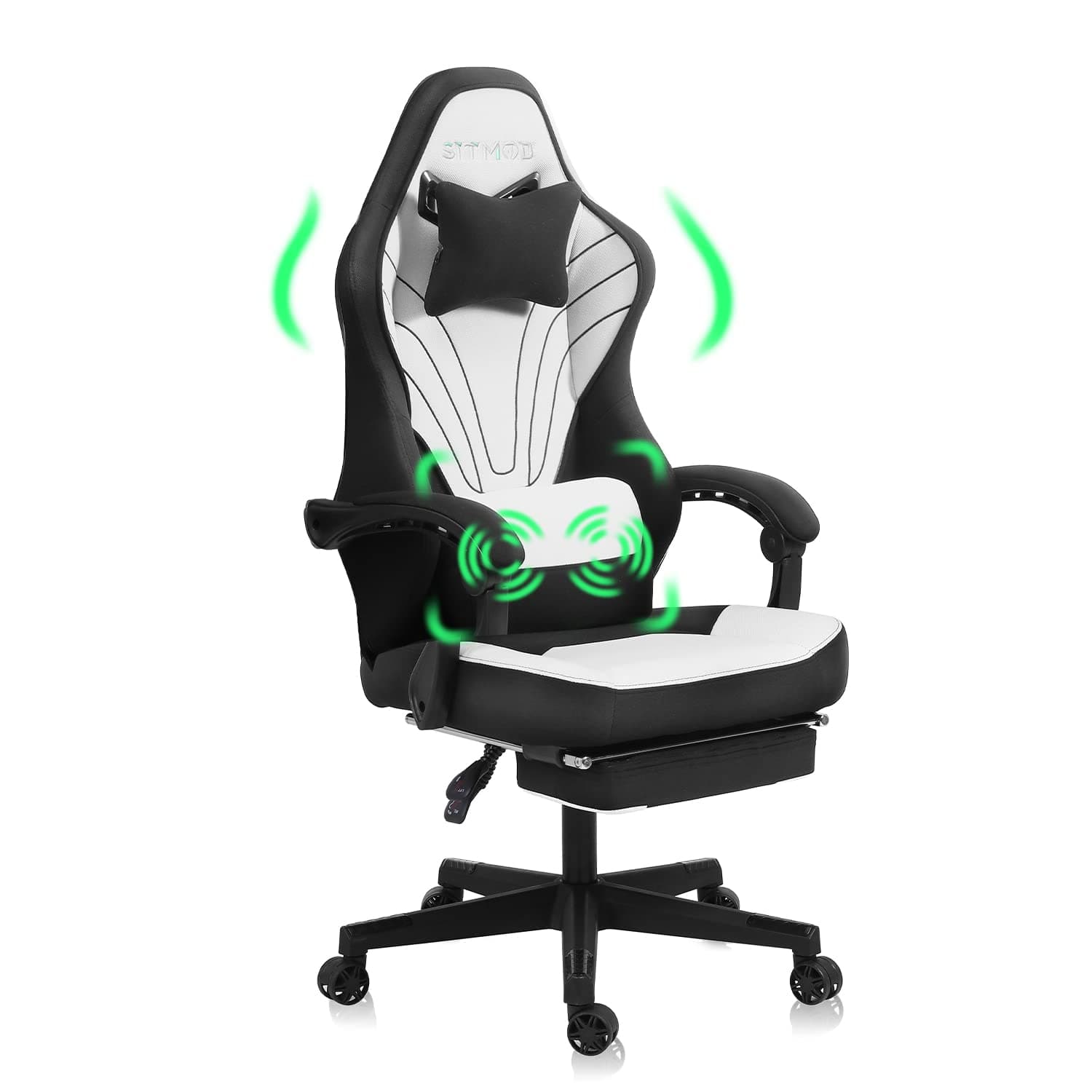 SITMOD PC Computer Gameing Chair,Office Chair Back Support Fabric Ergonomic Video Gamer Chairs,Footrest Lumbar Support Racing Chair Reclining Massage Gaming Chairs for Adult（White）