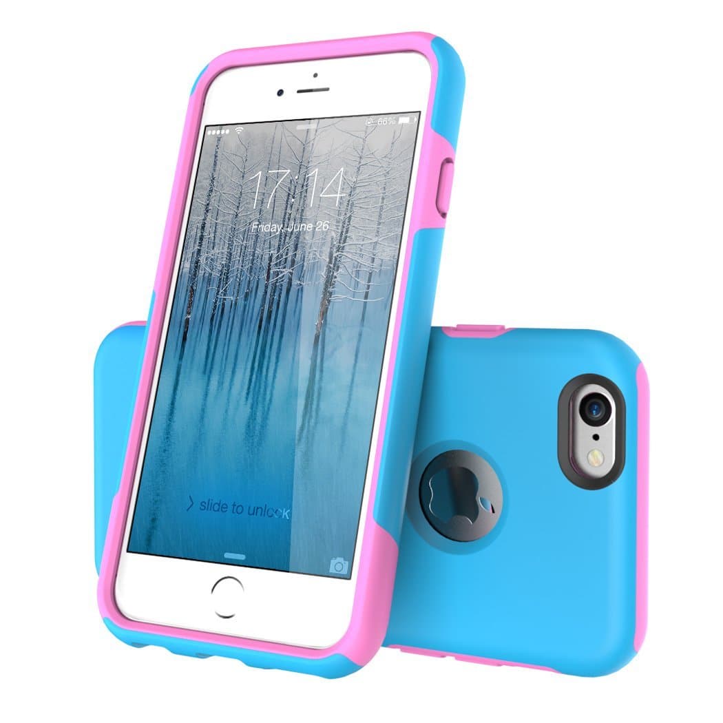 TOTU Case Candy Series Dual Layer Soft-Interior Shock-Absorbing TPU Cases Anti-Scratch for iPhone 6/6S 2015 – Blue/Pink