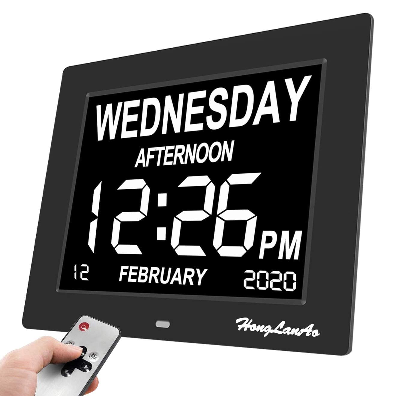 Day Clock - Digital Calendar Day Clock with Extra Large Non-Abbreviated Day and Month | HongLanAo® Digital Clock for The Original Memory Loss (8inch / Black)