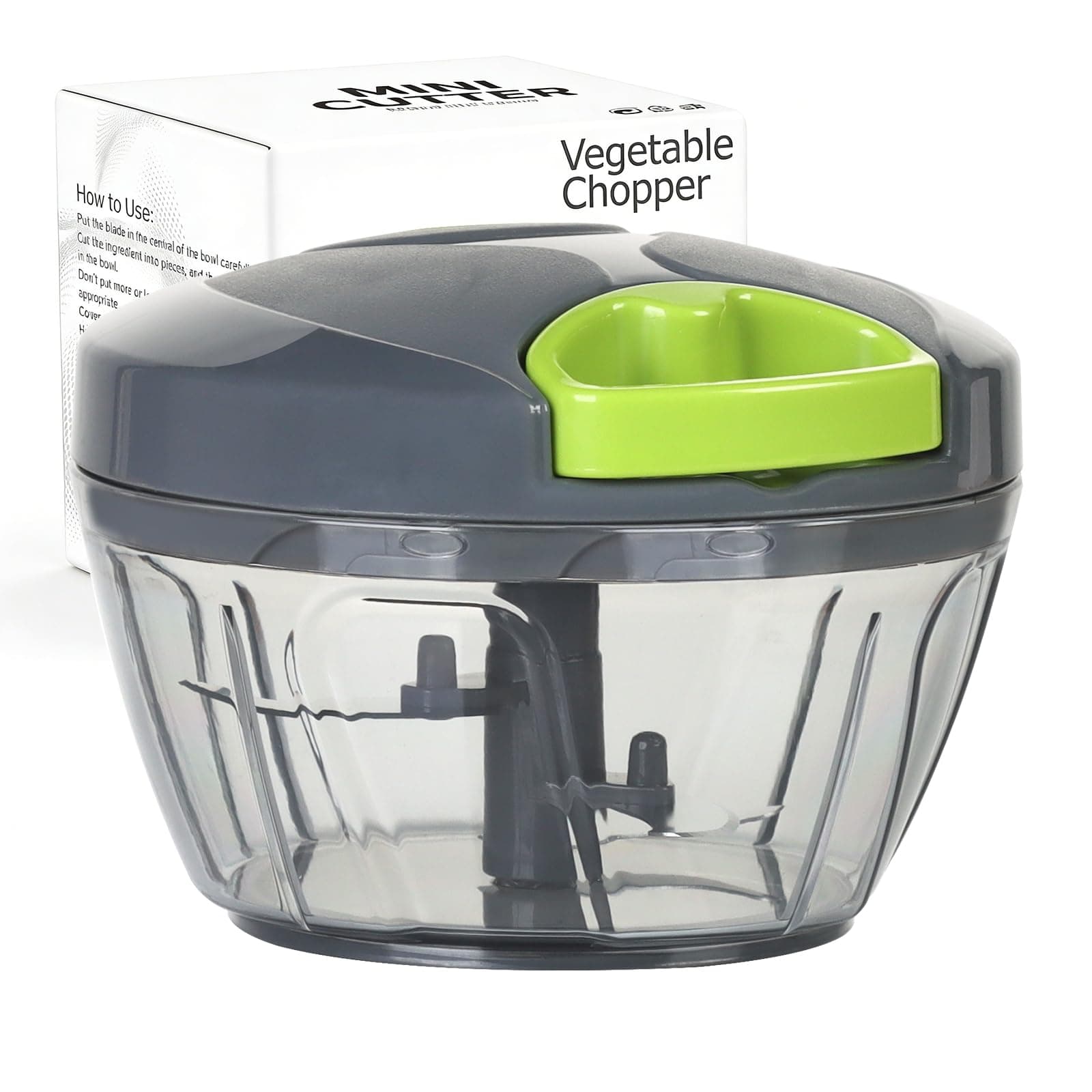 Ourokhome Manual Food Processor Vegetable Chopper, Portable Hand Pull String Garlic Mincer Onion Cutter for Veggies, Ginger, Fruits, Nuts, Herbs, etc., 500ml, Grey