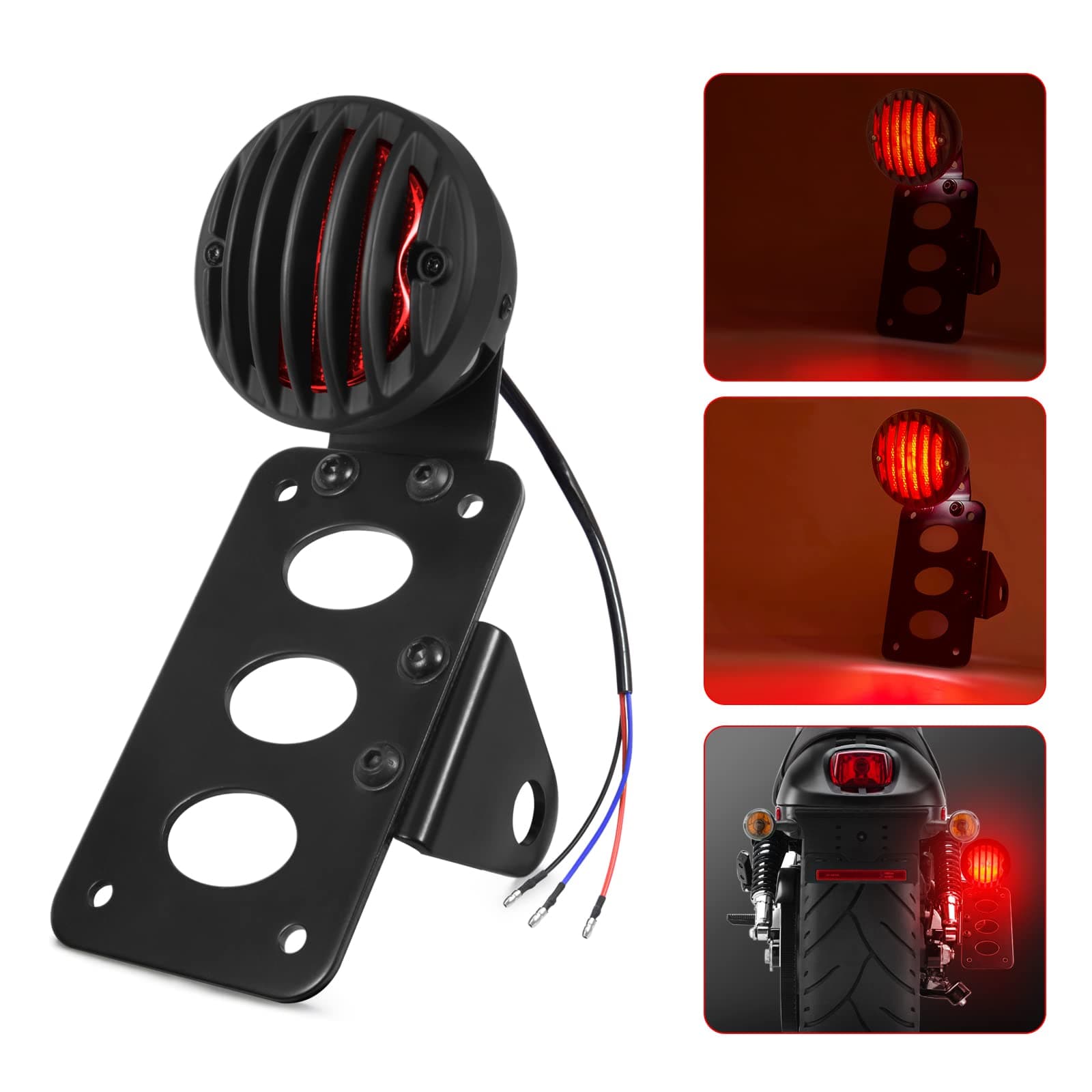 Amazicha 3/4" Motorcycle LED Tail Brake Light with Bracket, IP67 Waterproof Motorcycle Side Mount License Plate Rear Light Compatible for Harley Sporster Bobber Chopper Yamaha Suzuki Honda Kawasaki
