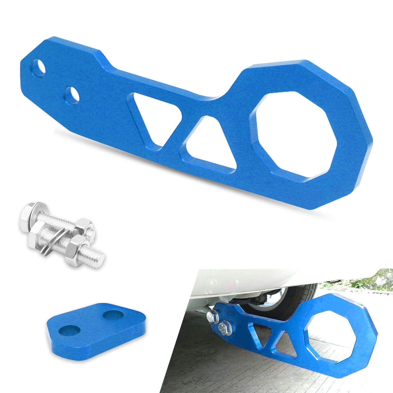 1 PC Car Front and Rear Trailer Hooks, Modified Creative Personality Towing Hook with Installation Accessories, Rust-proof Durable Alloy Trailer Ring, Universal for Most Cars Trucks (Blue)
