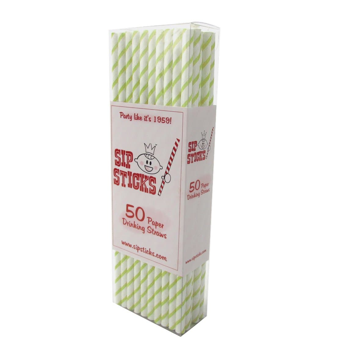 SipSticks LIME THIN STRIPE Paper Drinking Straws 50-PACK