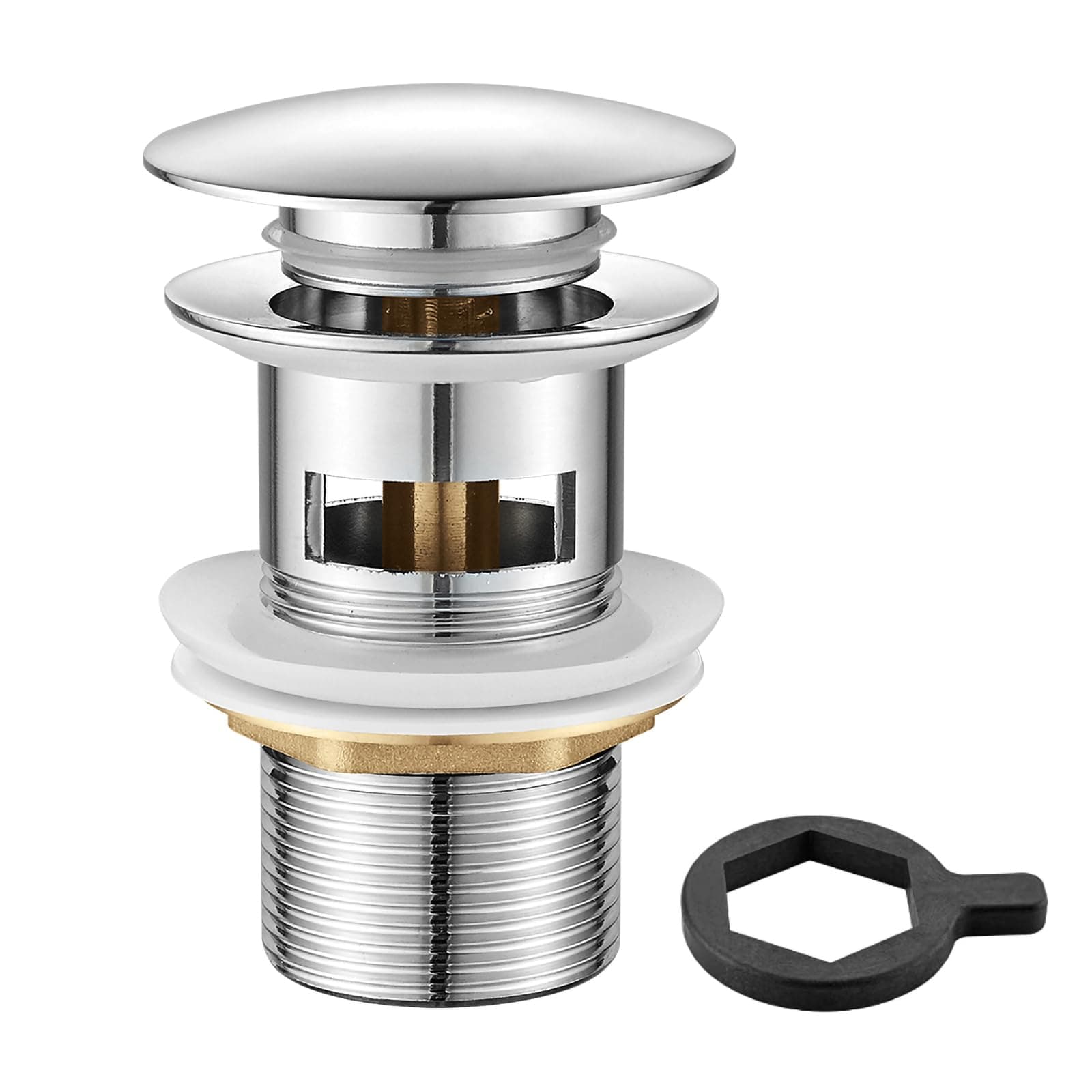 M20502 Pop Up Sink Plug Replacement, Basin Waste, Slotted Click Clack Waste with Overflow, Bathroom Sink Plug, 1/4" BSP, Chrome