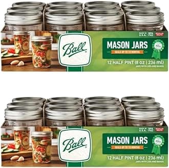 Regular Mouth Glass Mason Jars with Lids and Bands, Used for Canning (Half Pint, 8 Ounce (Pack of 24))