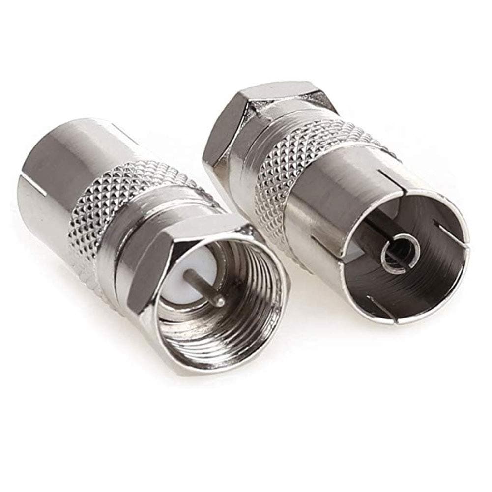 2 Pack TV T/F Type Connector Socket to RF Coax Aerial Adapter, Metric F Male TV9.5 female RF adapter