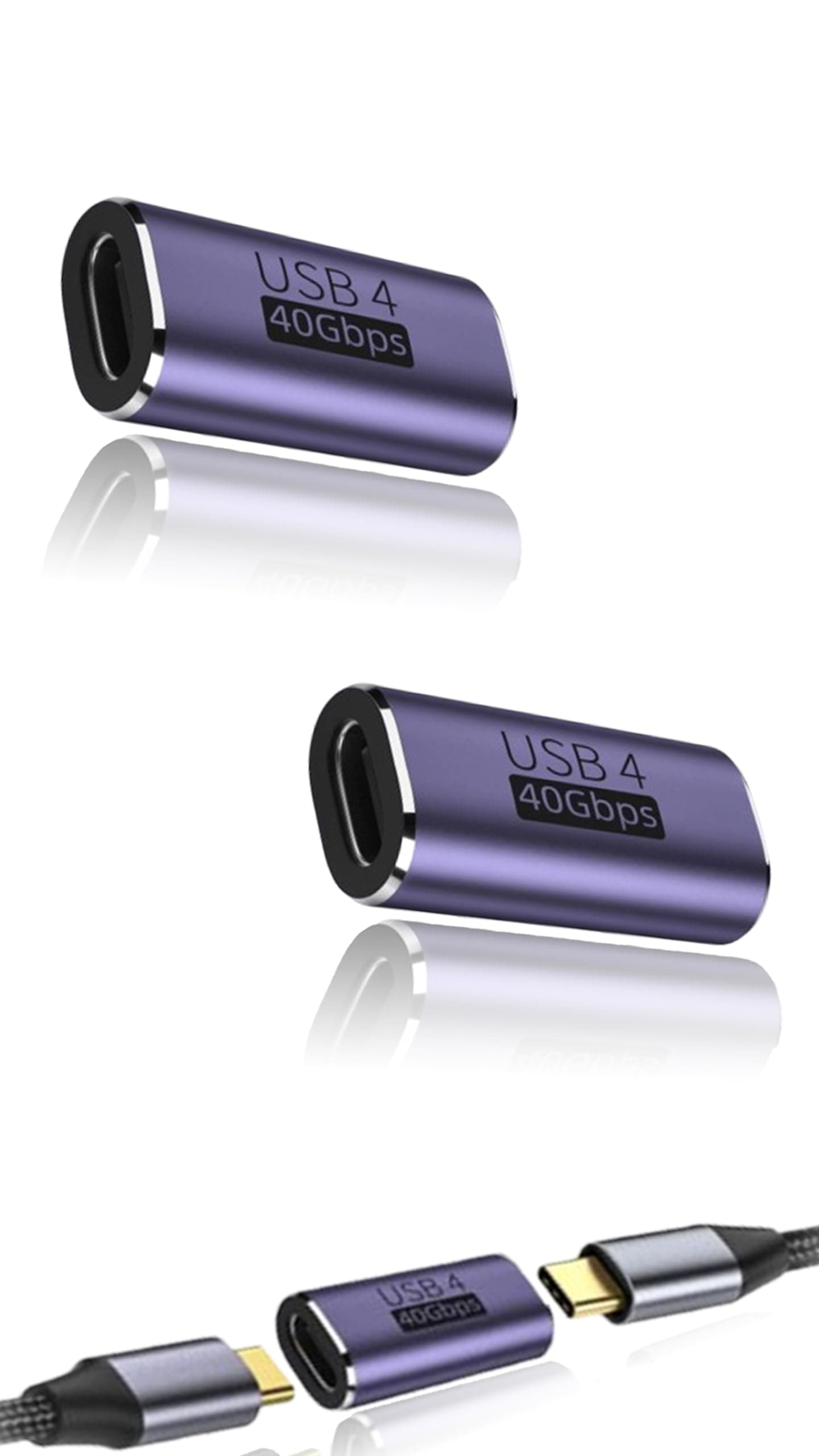 USB C Female to Female Adapter, 2 Pack USB Type C Coupler, Compatible with Thunderbolt 4/3 Support up to 40Gbps Data Transfer, 100W Power Delivery, and 8K@60Hz Video Pass-Through, More Type C Devices