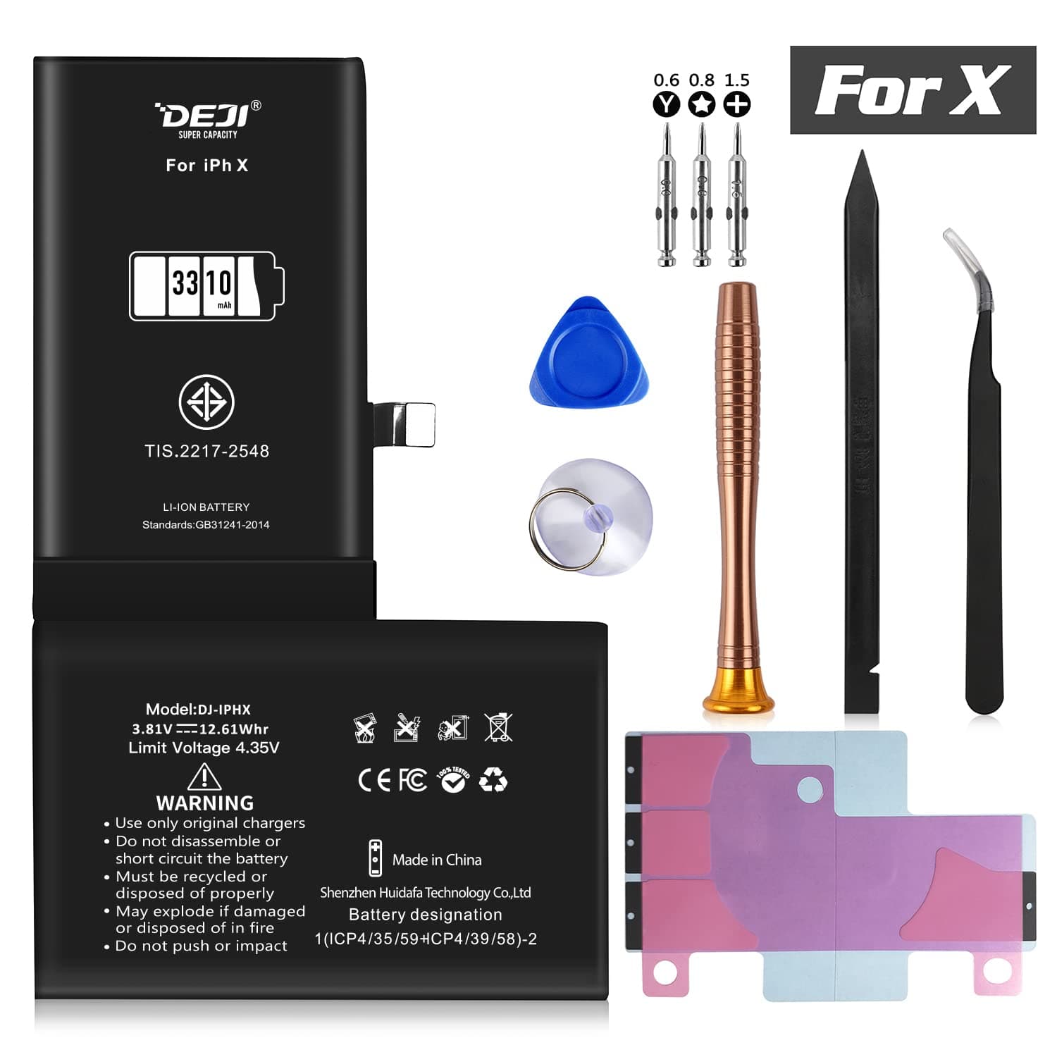 Battery for iPhone X, DEJI 3310 High Capacity Upgraded Replacement Battery Compatible with iPhone X, with Professional Repair Tools Kit and Instructions