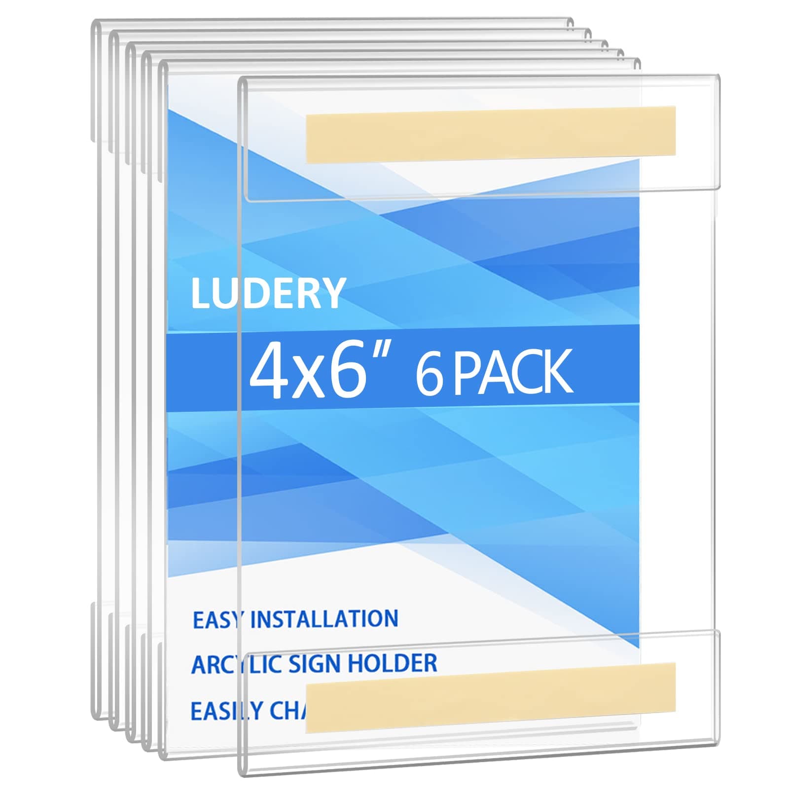 Acrylic Sign Holder 4x6 , Sign Holder Wall mount Door Sign Memo Holder ,Clear Wall Frame with Double Sided Tape Adhesive For Office, Home, Store, Restaurant, No Drilling - Vertical (6 Pack)