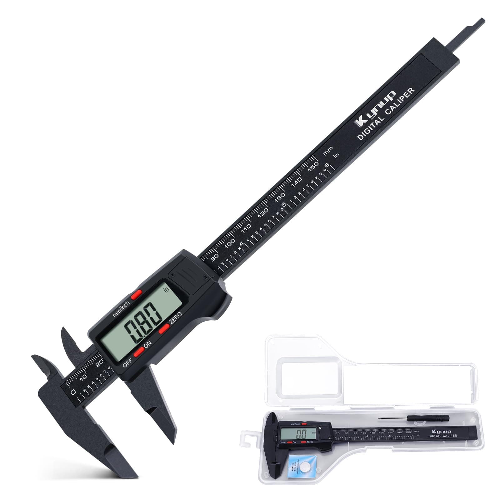 Kynup Digital Caliper, Caliper Measuring Tool with LCD Screen, Electronic Micrometer Caliper with Auto-Off Feature, Inch and Millimeter Conversion(0-6")