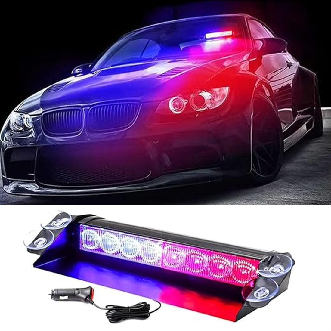 LED Red Blue Windshield Dash Emergency Strobe Lights w/Suction Cups,Hazard Warning Flashing Traffic Light for Cars,Boats,Volunteer Vehicles