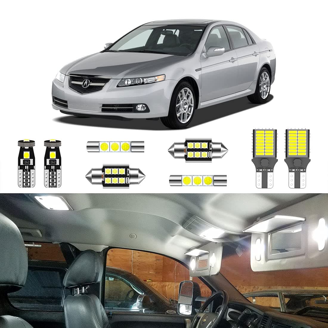 12PCS Super Bright White LED Interior Light Kit Package for Acura TL 2004 2005 2006 2007 2008 + License Plate Lights and Install Tool