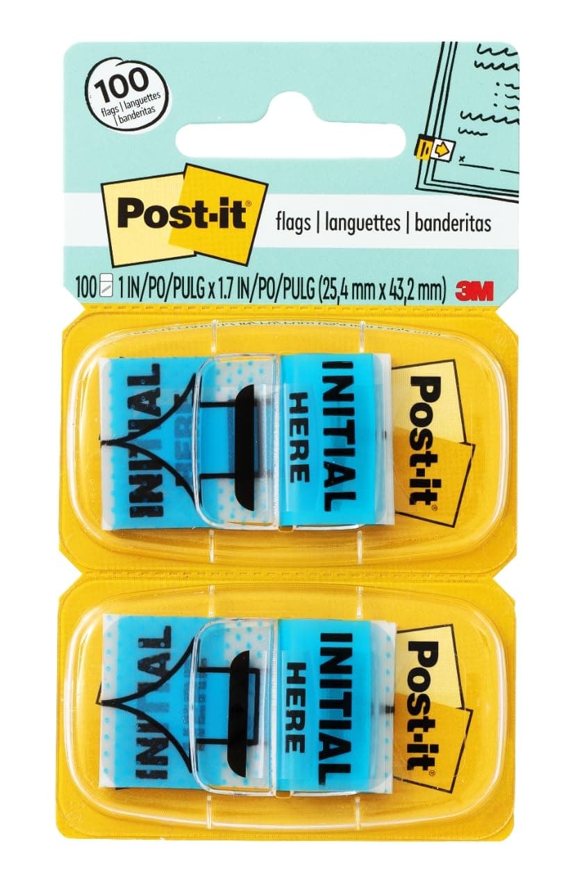Initial Here Flags, 50/Dispenser, 2 Dispensers/Pack, 1 in Wide, Blue (680-IH2)