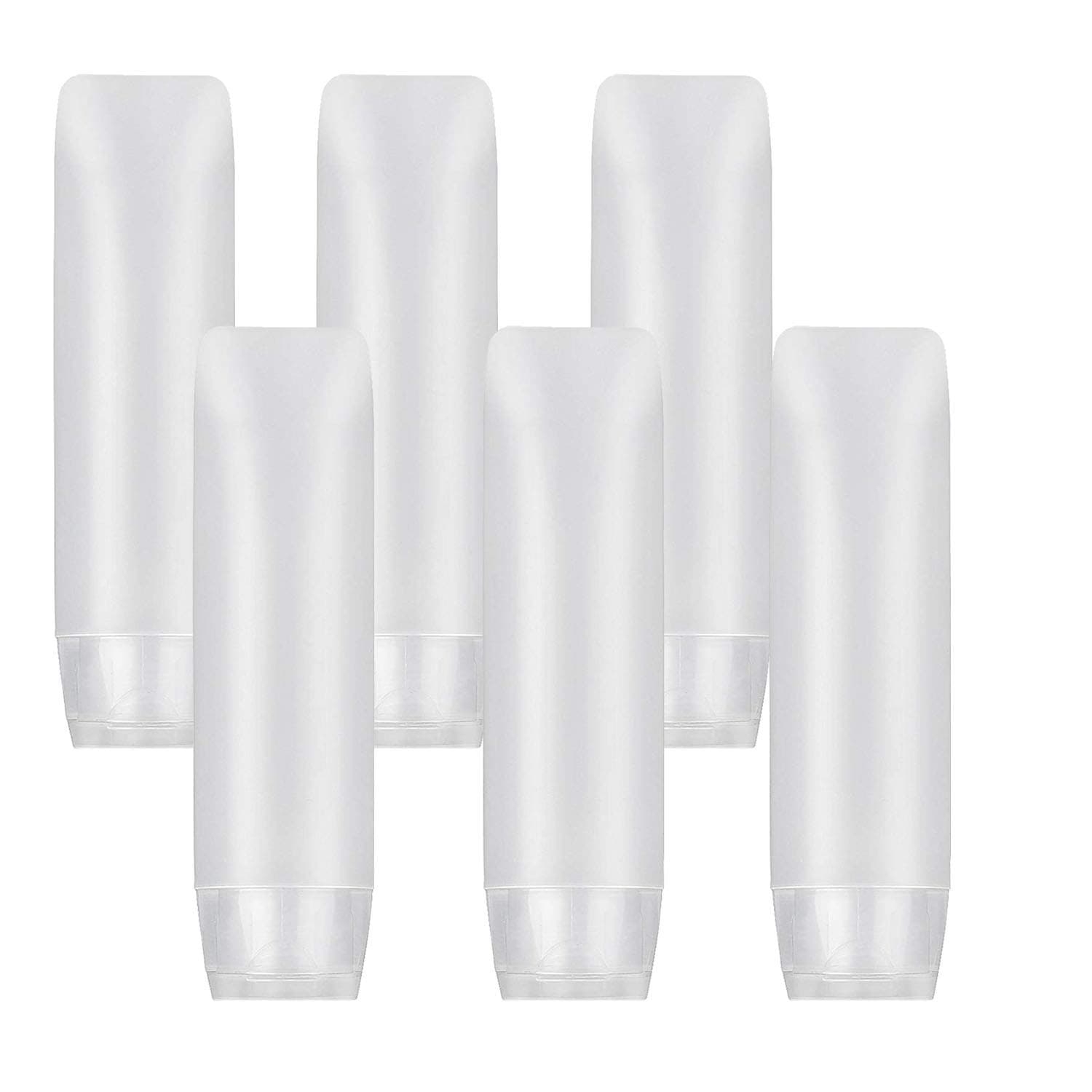 6Pcs 30ml Clear Plastic Empty Travel Bottles with Flip Cap, Transparent Refillable Cosmetic Containers Squeezable Tubes Includes 12 Stickers for Shampoo, Conditioner, Lotion