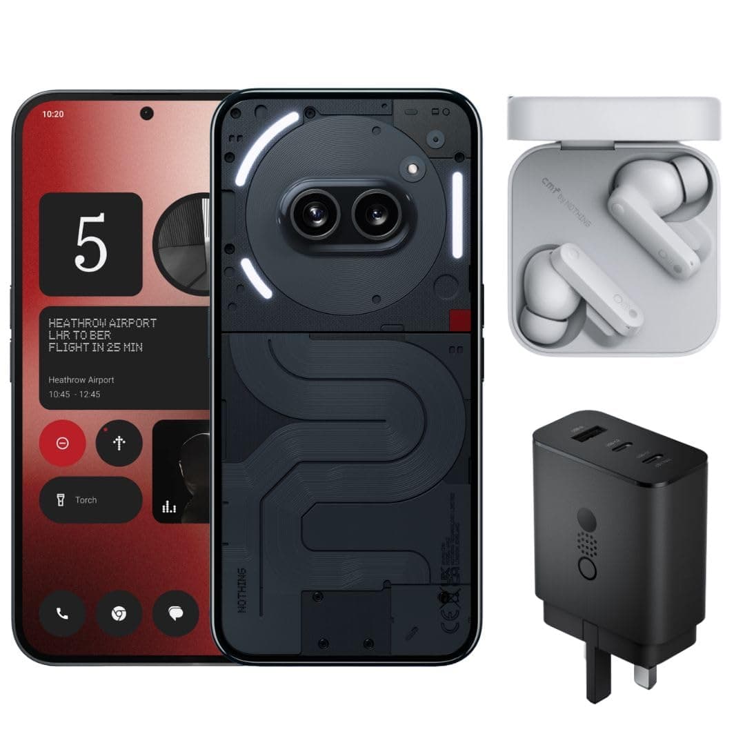 Nothing Phone (2a) 12/256 - Android 14 smartphone, 50MP Dual Camera, 5000 mAh Long battery Life, 6.7” Flexible AMOLED Screen, Mediatek Dimensity 7200Pro, Black, with CMF Buds And CMF 65W GaN Charger