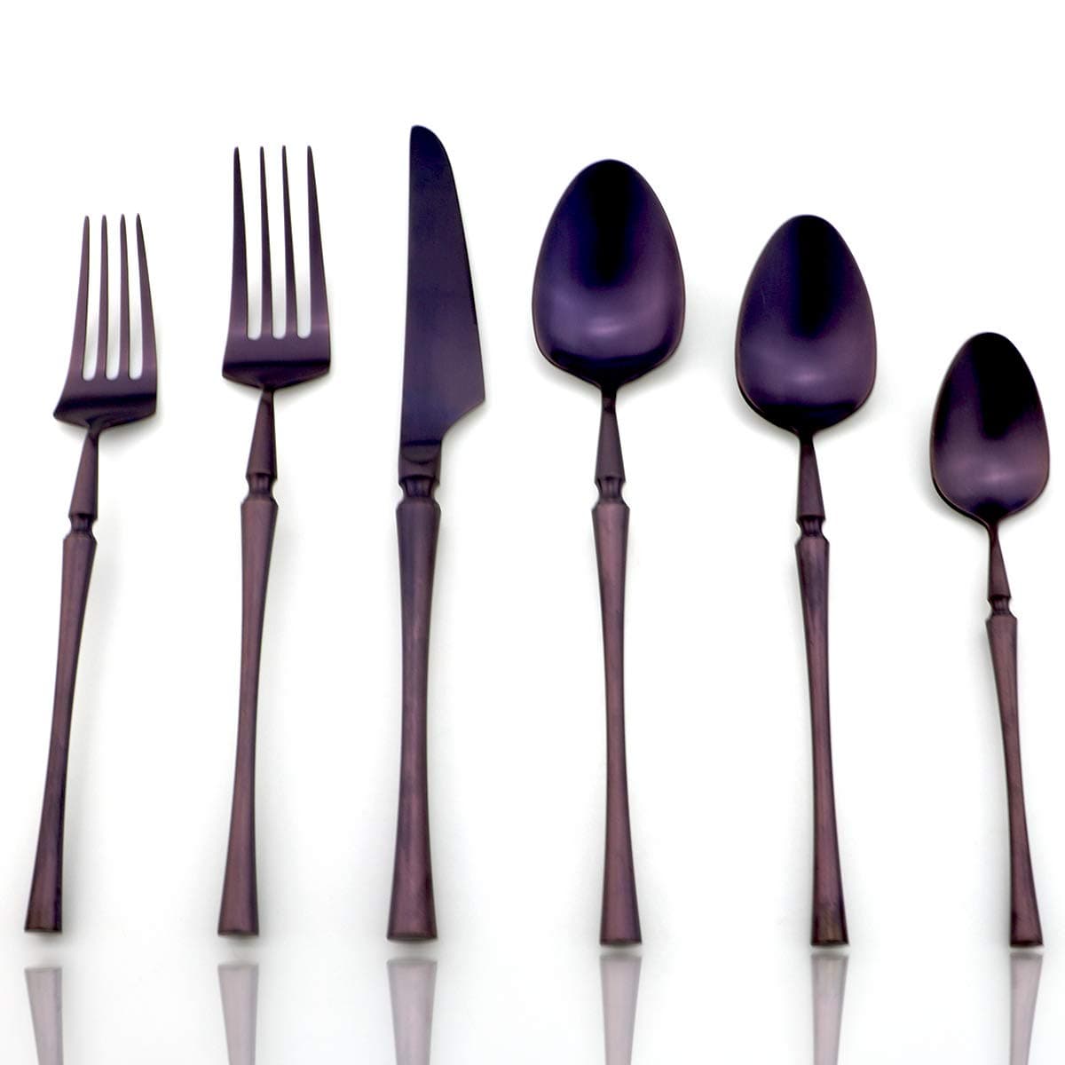 JASHII Luxury 6-Piece Purple Silverware Flatware Set Service for 1 Cutlery Set 304 Stainless Steel include Dinner Knife Fork Spoon Salad Fork Teaspoon, Dishwasher Safe