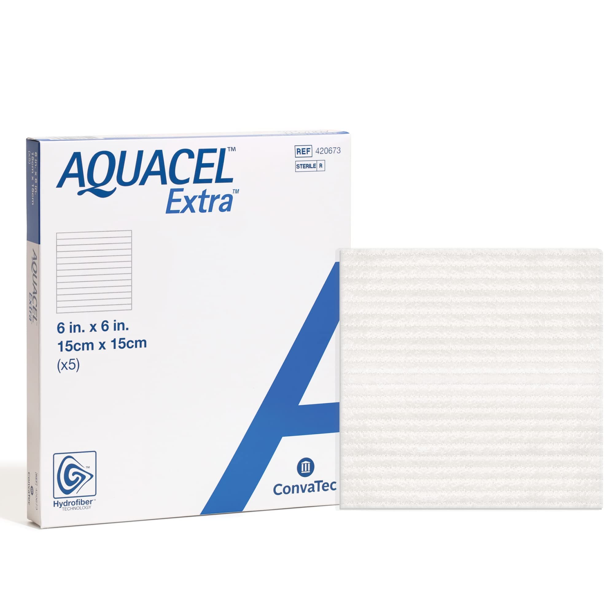 ConvaTec AQUACEL Extra Hydrofiber Two-Dimensional 6"x6", Soft Absorbent Non-Woven Wound Dressing, 420673, Box of 5