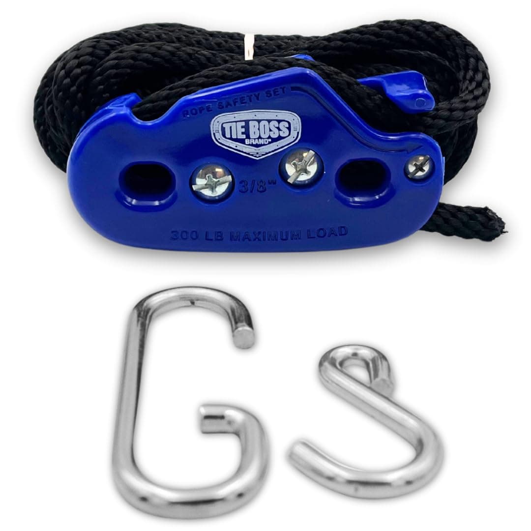 3/8 Inch, Heavy Duty, (300 lbs Working Load Limit), Weather Resistant, Tie Down, Rope Tightening System, (w/15 ft Rope) - Blue (Blue)
