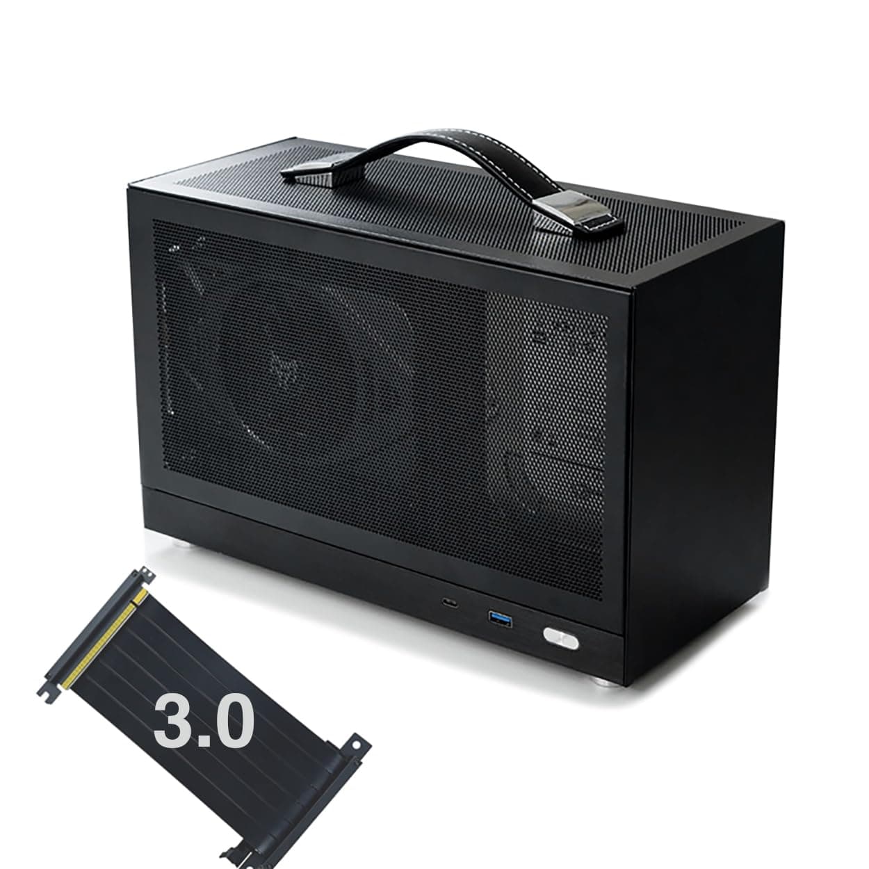 S300 Portable 8L Mini-ITX Case w/PCIe Riser Cable, Advanced Vented Panel, Front Type-C USB3.0 Ports, Dual Slot GPU, SFF Small Form Factor PC Chassis (Black)