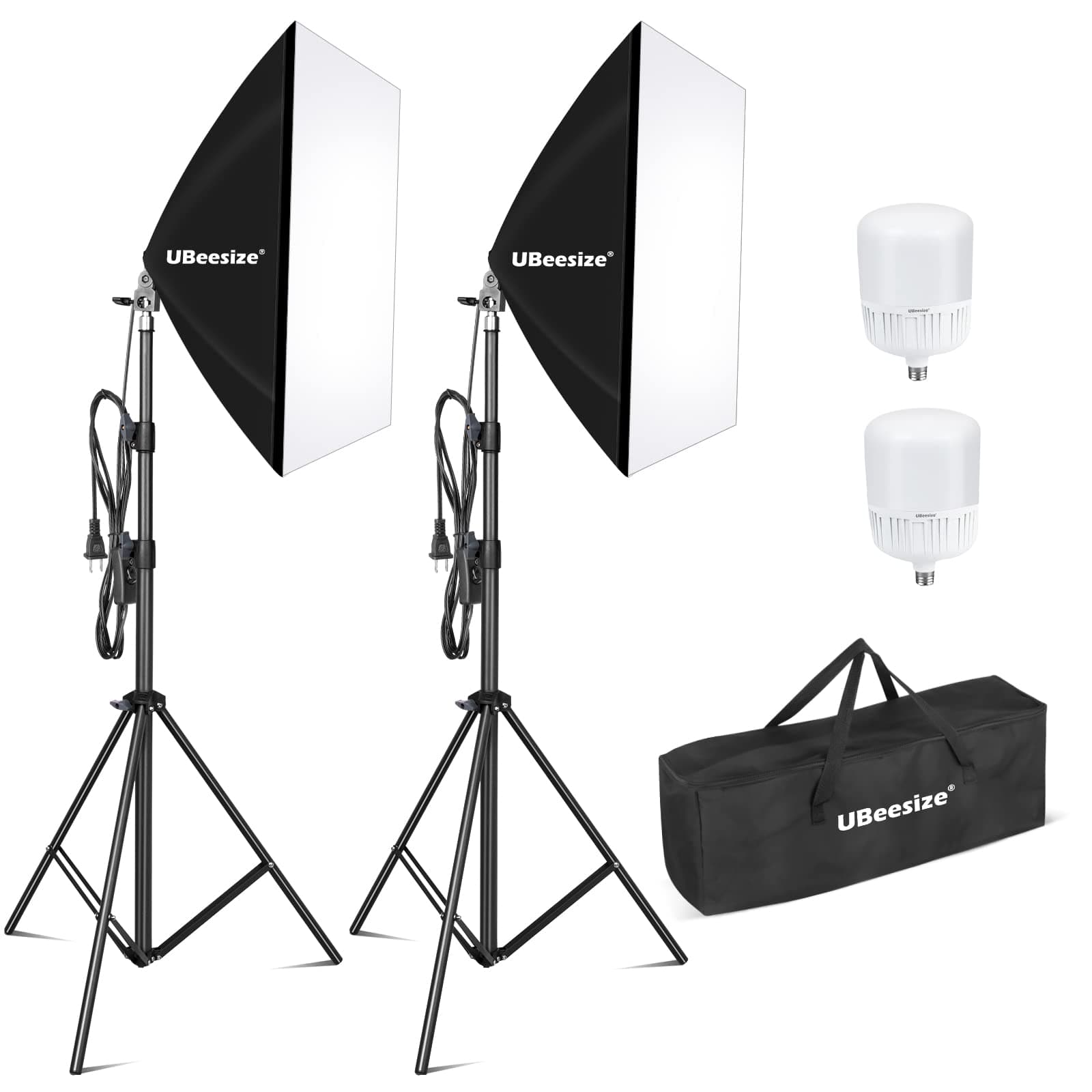 Softbox Photography Lighting Kit, 27” x 20” Continuous Lighting Kit with 2pcs 40W E27 Socket 6500K Bulbs, Professional Photo Studio Lighting for Video Recording, Portrait Shooting