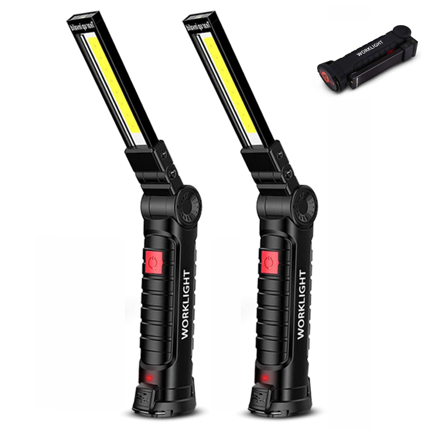 Rechargeable LED Work Lights, Flashlights with Magnetic Base, LED COB Light - 360° Rotate - IP44 Waterproof – With 5 Lighting Modes– For Work, DIY, Grill, Camp, Car Repair (Pack of 2)