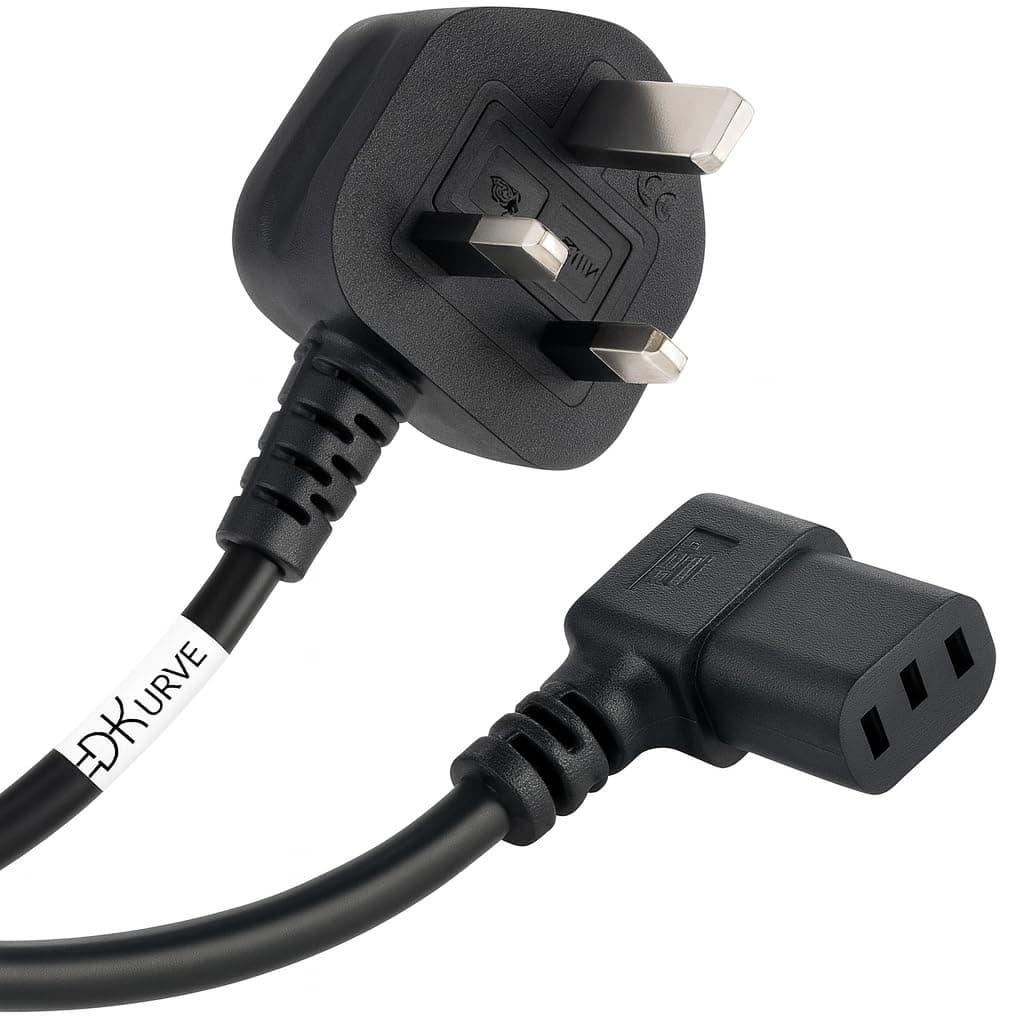 IEC C13 90 Degree L Type Angled Cable Kettle Lead 250V 13A Desktop Power Cable UK Mains Lead for PC Computer TV Monitor Printer etc, 3 Pin UK Plug to IEC 320 C13 AC Power Cord (1.8M)