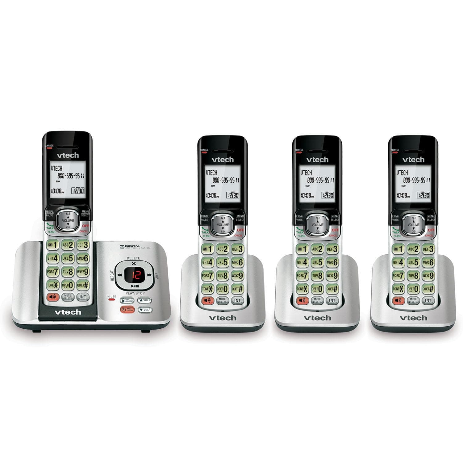 CS6529-4 DECT 6.0 Phone Answering System with Caller ID/Call Waiting, 4 Cordless Handsets, Silver/Black