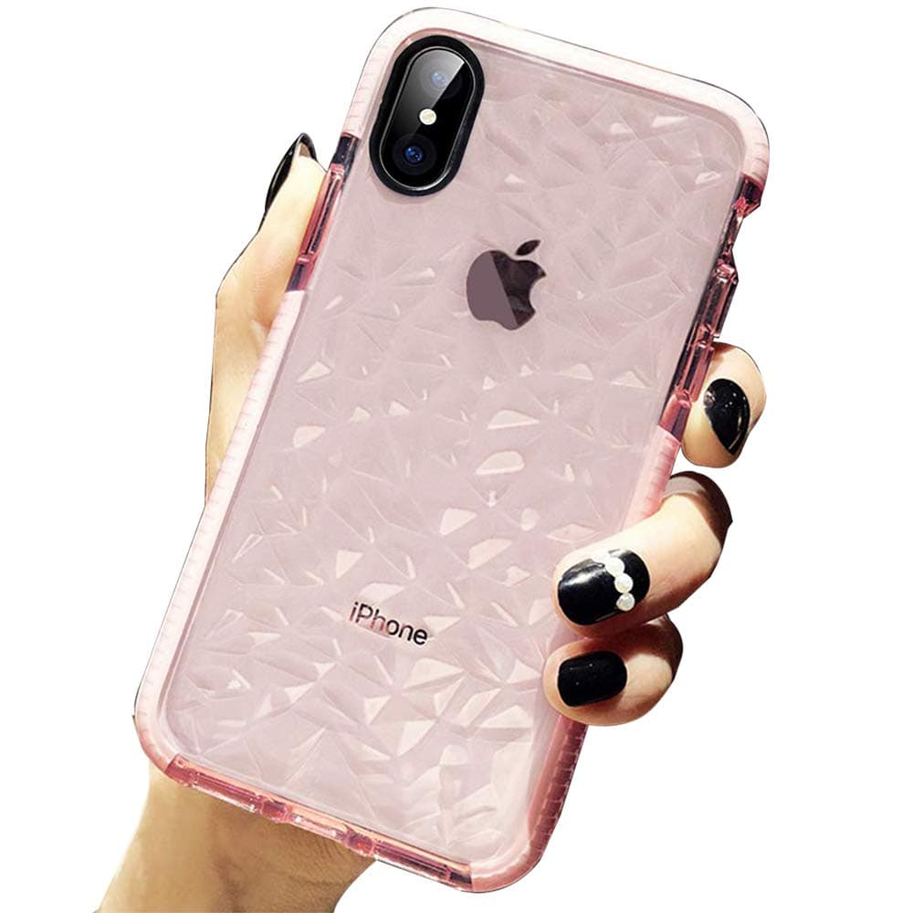 SUBESKING Compatible iPhone Xs Max Case,Crystal Clear Slim Diamond Pattern Soft TPU Anti-Scratch Shockproof Protective Phone Cover for Women Girls(Pink)