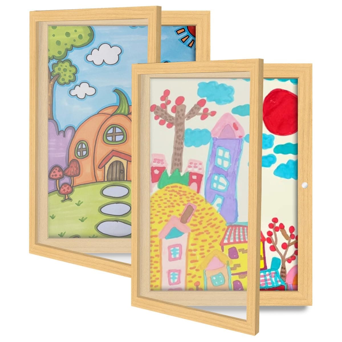 X.Store2 Pcs Children Artwork Display Frame, Kids Artwork Display Frame, A4 Kids Art Frames Holds 150 Sheets Children Art Photo Storage, 33X24cm for Children Artworks Projects Crafts Display(Nature)
