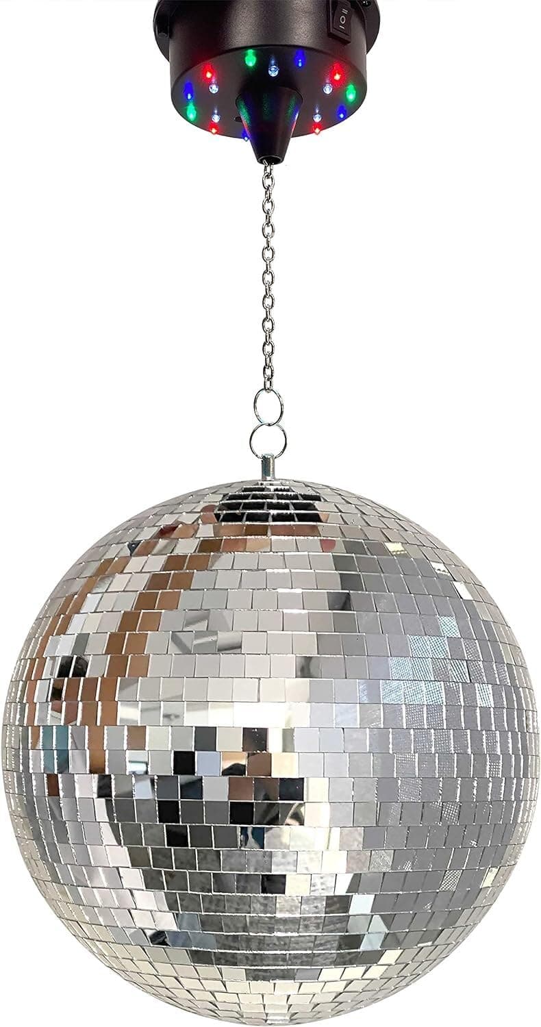 Disco Ball, Covered with rigid reflective mirrors to reflect light rays, Decoration for home parties, celebrations and stage, Durable and Light weight (20 cm, Disco Ball + Battery Motor - Silver)