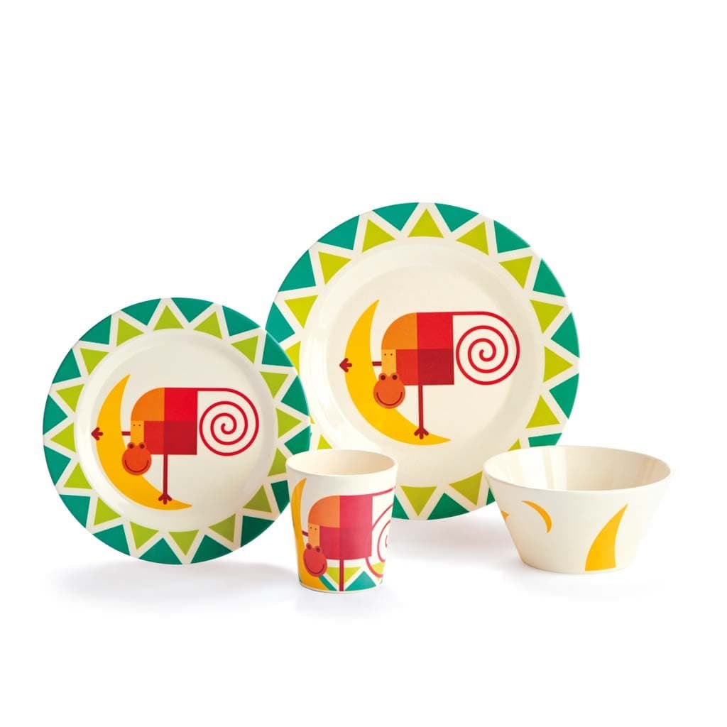 Home 4-Piece Kids Bamboo Eco Dish Set, Monkey