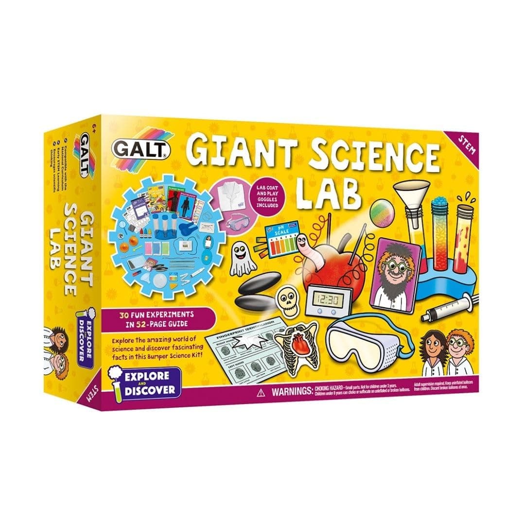 Galt Giant Science Lab - Explore and Discover XL Science Kit for Kids, Childrens Craft Set, Guide Book and Lab Coat - 30 Fun STEM Science Experiments - Chemistry, Biology and Physics - For Ages 6 Plus