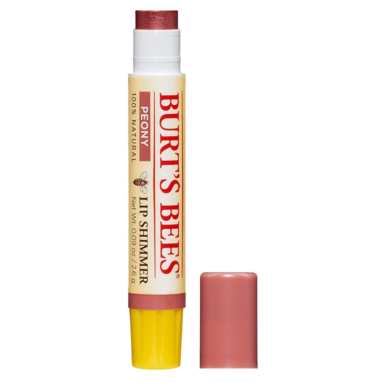 Burt’s Bees Peony Lip Shimmer, Moisturising Tinted Lip Balm With Shimmery Luminescent Shine and Rich Colour, Non-Sticky Lipstick With Beeswax and Tingly Peppermint Oil, 1x2.6g