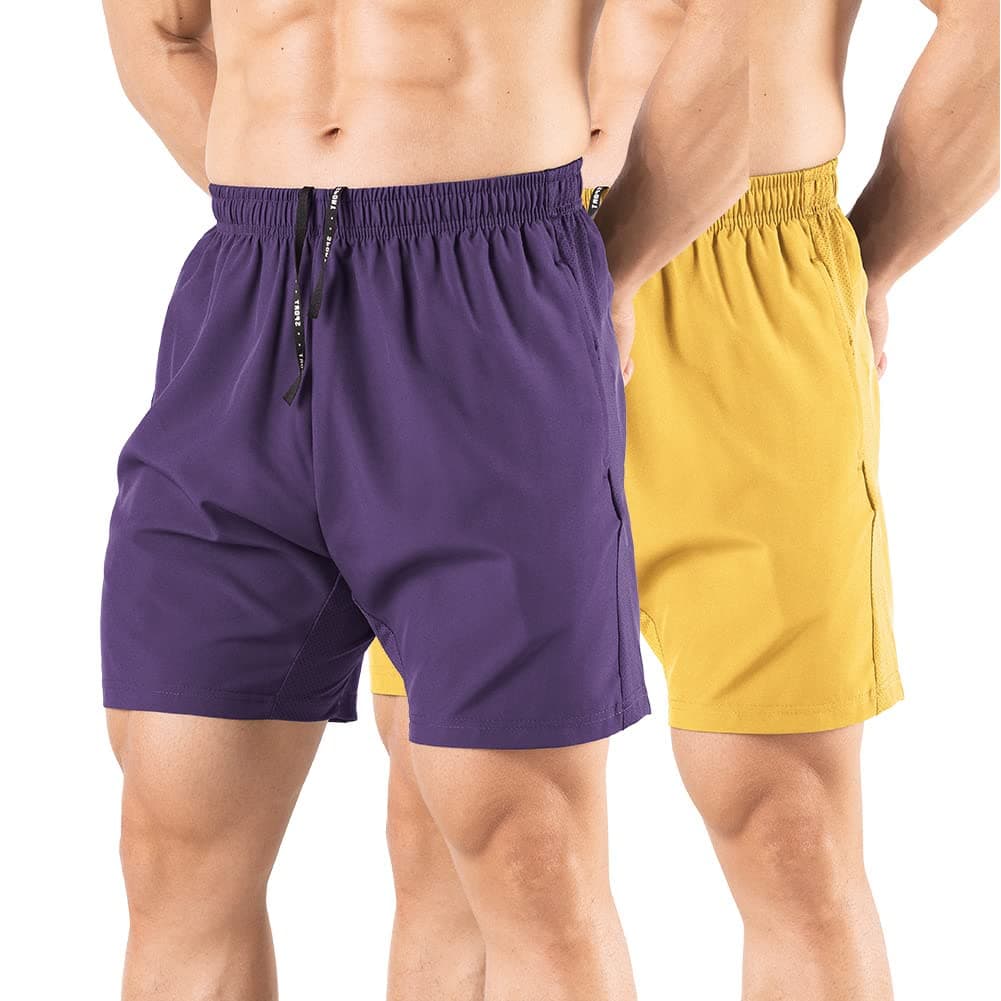 Men's 5" Running Shorts 2 Pack Quick Dry Athletic Workout Gym Shorts with Zipper Pockets