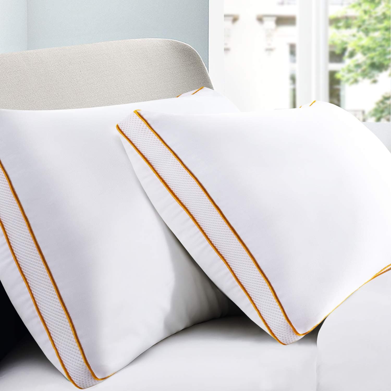 Maxzzz Pillows for Sleeping 2 Pack, Hotel Bed Pillows for Back Stomach & Side Sleepers, Down Alternative Fluffy Pillow for Neck Pain, Hypoallergenic Pillow with Microfiber Filling (42 x 70 CM)