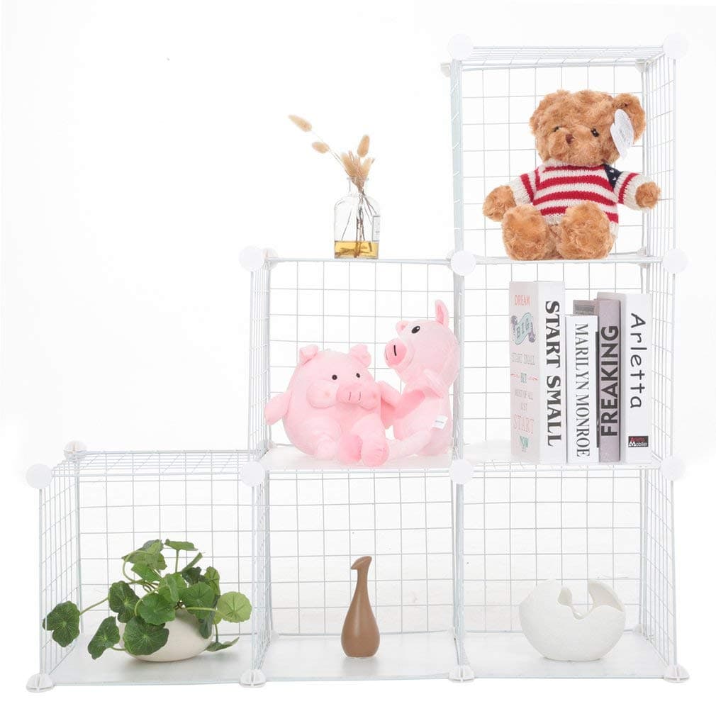 DIY Wire Cube Storage, Modular Shelving Units, Stackable Storage Bins, Ideal for Living Room Bedroom, Home, Office (White-6 cube)