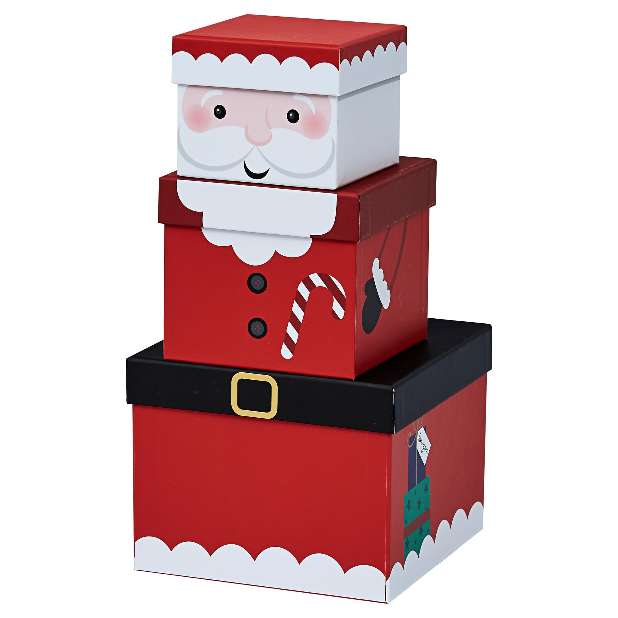 Set of 3 Novelty Christmas Stackable Nested Gift Boxes Present Xmas Santa Cardboard