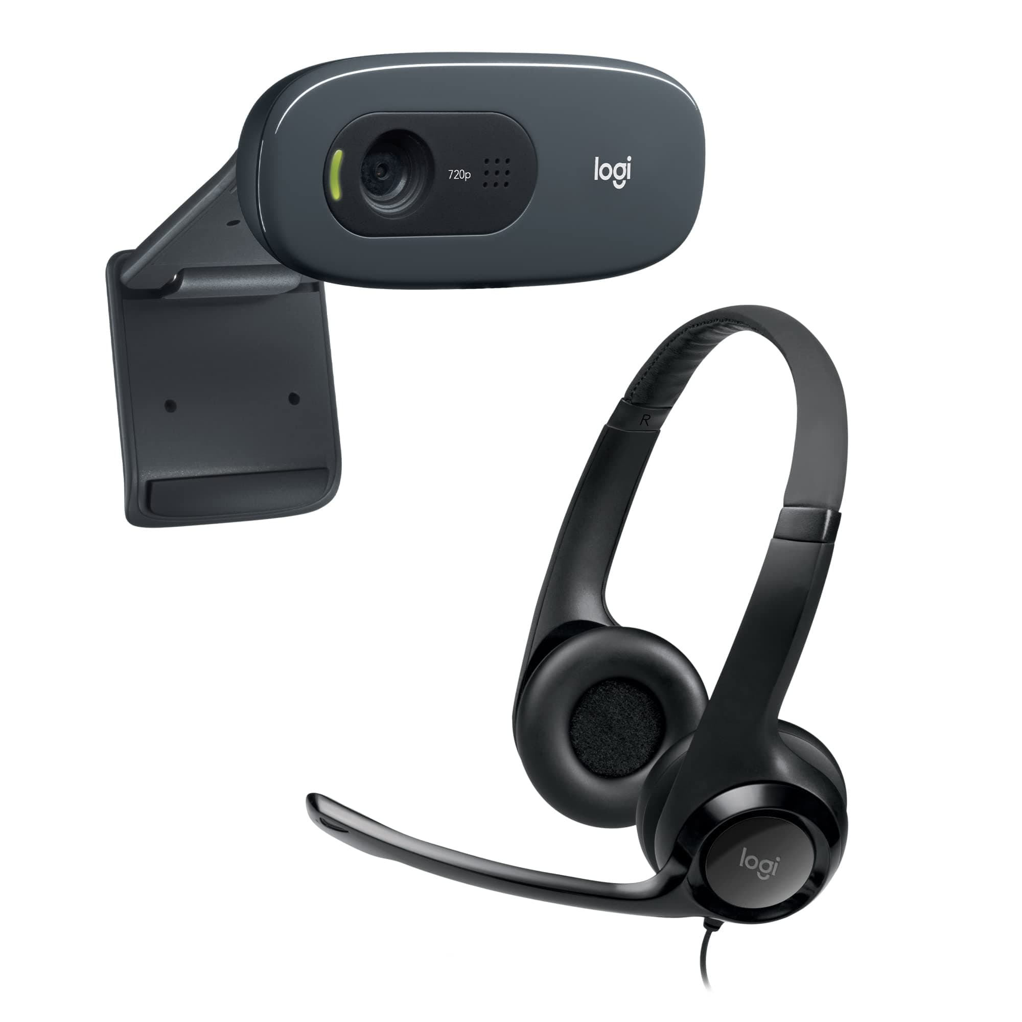 – Logitech C270 Webcam HD Video and Audio Technology - Black + Logitech H390 USB Headset