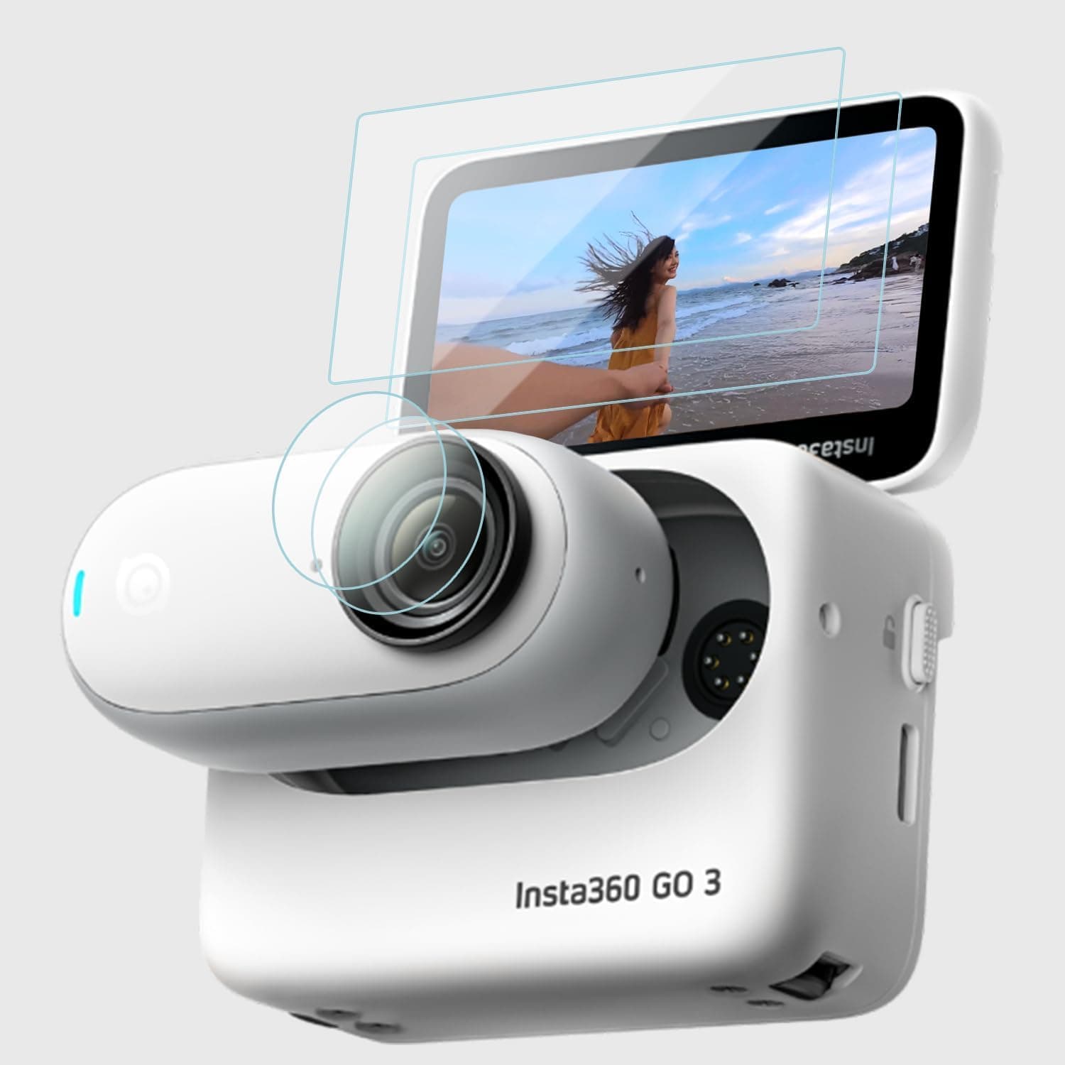 Miimall [2+2 Pack] for Insta360 GO 3 Screen Protector Tempered Glass, Screen Protector + Camera Lens Protector, High Transparency Anti-scratch Bubble Free Protective Film for Insta360 GO 3