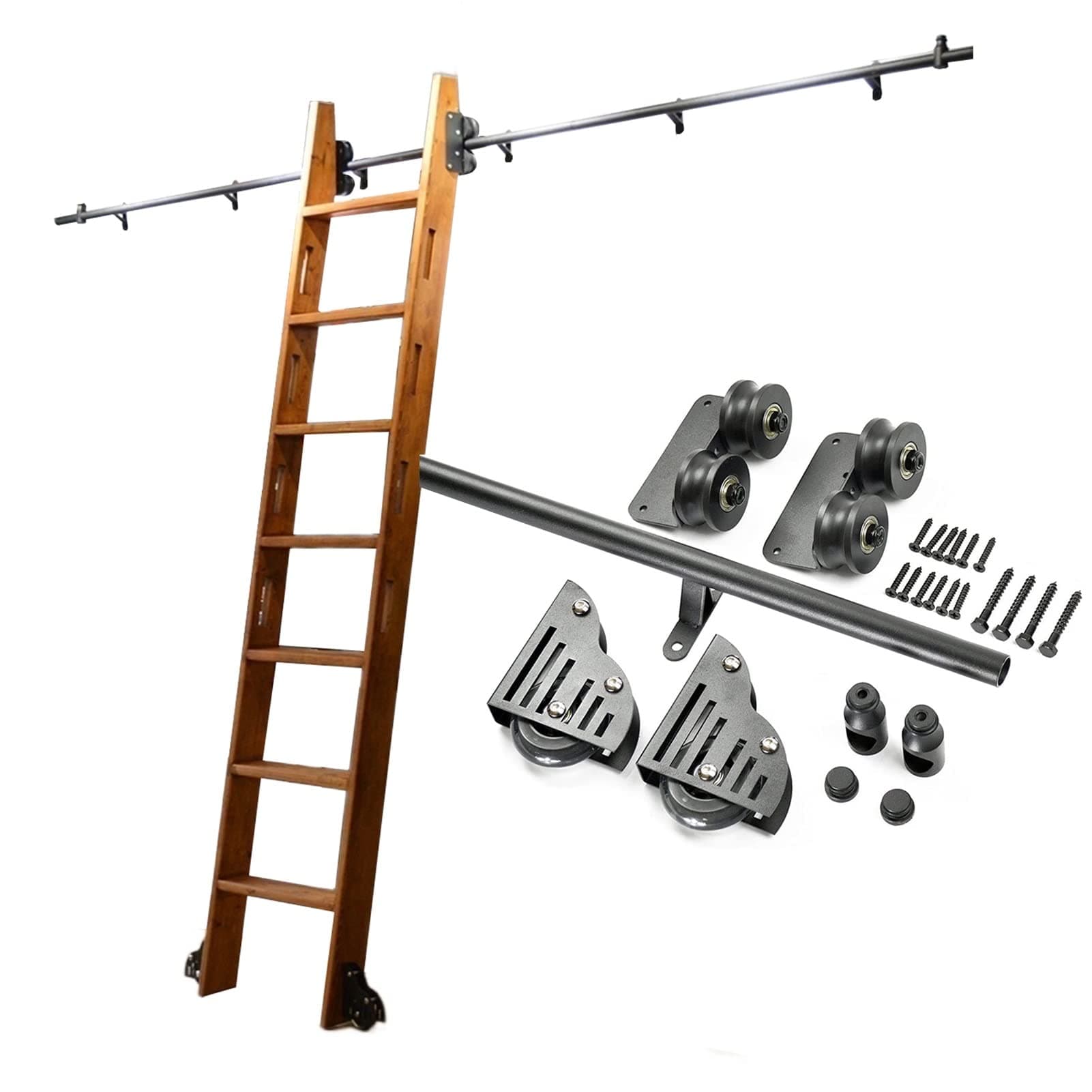 XOTAKLibrary Rolling Ladder Hardware Kit with Floor Roller Wheels(No Ladder), Round Tube Mobile Ladder Track/Rail Sliding Barn Door Kit (Size : 20ft/600cm Track kit)